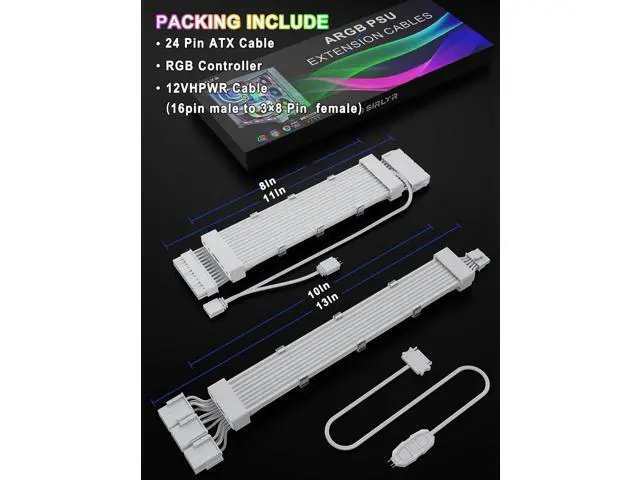 Alt view image 6 of 7 - 12VHPWR ARGB PSU Cable Extension Kit, Soft LED Light Strip 24Pin Mainboard & 16Pin to 3X8Pin GPU Power Cables for PC Custom Modding