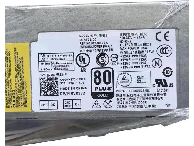 Alt view image 3 of 3 - 315W SFF Power Supply for Dell Optiplex 3020 9020 XE2 Precision T1700, Replacement for 4FCWX VX372 0VX372 H315ES-00 D315E00, 8+4+6 PIN Connector