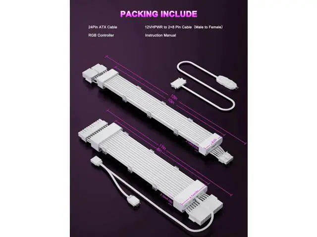 Alt view image 7 of 7 - ARGB 12VHPWR PSU Extension Cable Set, Soft LED Light Strip 24Pin ATX & 16Pin to 2×8Pin GPU Power Cables for RTX 5090 5080 4080 PC Custom Modding