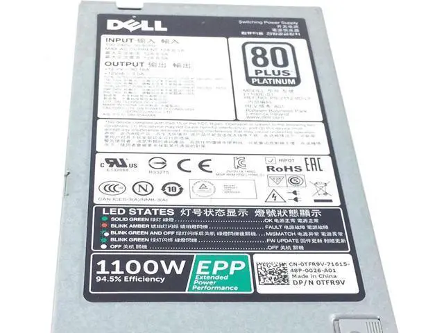 Alt view image 2 of 2 - 1100W Redundant Hot-Plug Power Supply 0TFR9V TFR9V for Dell PowerEdge Servers