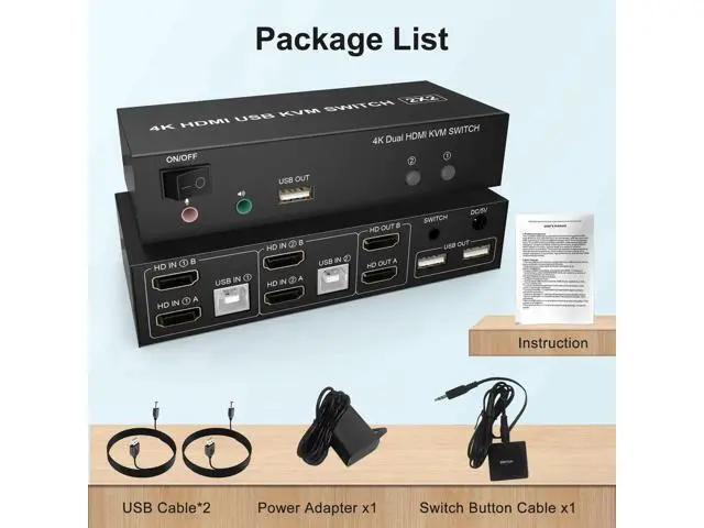 Alt view image 3 of 7 - 2 Port Dual Monitor HDMI KVM Switch 4K@60Hz, 2 Computers Extended Display KVM Switcher with Audio Mic Output & 3 USB Ports, for PC Monitor Keyboard Mouse Sharing