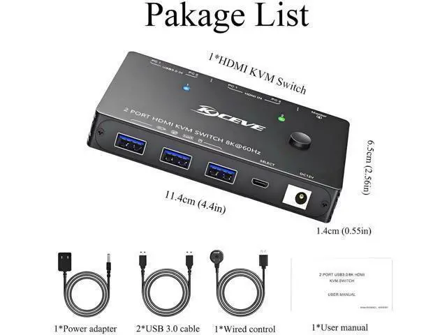 Alt view image 5 of 7 - 2 Port 8K HDMI KVM Switch 8K@60Hz 4K@120Hz, Single Monitor KVM Switcher with 3 USB 3.0 Ports, 2 Computers Share Monitor Keyboard Mouse Printer, Include 2 USB Cables & Switch Controller