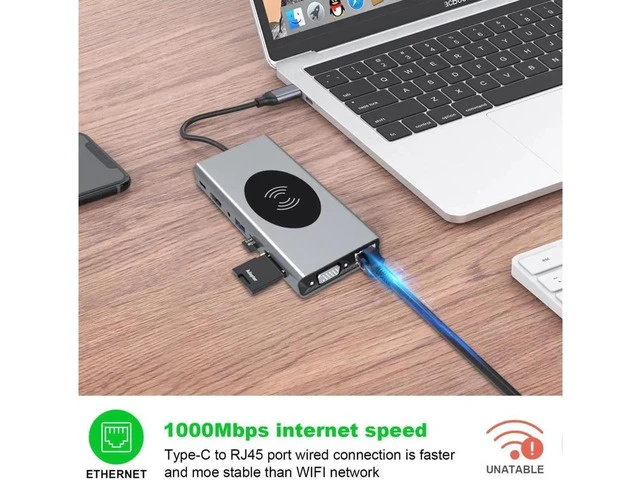 Alt view image 4 of 4 - Hub USB C Adaptador Tipo C com Saída HDMI Compatível, VGA e Múltiplas Portas USB 3.0, Doca Divisor USB-C 3.1 para MacBook Pro e Huawei Mate 30