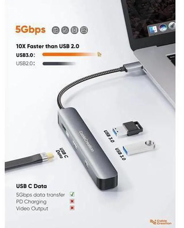 Alt view image 3 of 7 - USB C Hub Multiport Adapter, CableCreation 7-in-1 USB-C Hub with 4K 60Hz HDMI, 100W PD, USB-C and 2 USB 3.0 5Gbps Data Ports, SD/TF Card Slots for Steam Deck, MacBook Pro/Air, iPad Pro, Pixelbook, XPS