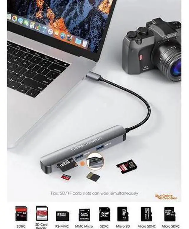 Alt view image 7 of 7 - USB C Hub Multiport Adapter, CableCreation 7-in-1 USB-C Hub with 4K 60Hz HDMI, 100W PD, USB-C and 2 USB 3.0 5Gbps Data Ports, SD/TF Card Slots for Steam Deck, MacBook Pro/Air, iPad Pro, Pixelbook, XPS
