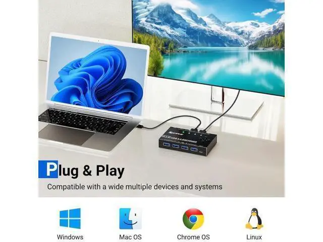 Alt view image 6 of 7 - 4 Port USB 3.0 Switch Selector, 4 Computers USB Sharing Switch Box, Share 4 USB Devices Keyboard Mouse Printer, Come with Wired Remote & 4 USB 3.0 Cables