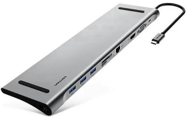 Main image of 10-in-1 Type-C Multiport Hub, USB-C Docking Station with USB 3.0, 100W PD Charging, HDMI, VGA, Gigabit RJ45 Ethernet, 3.5mm Audio, SD TF Card Reader