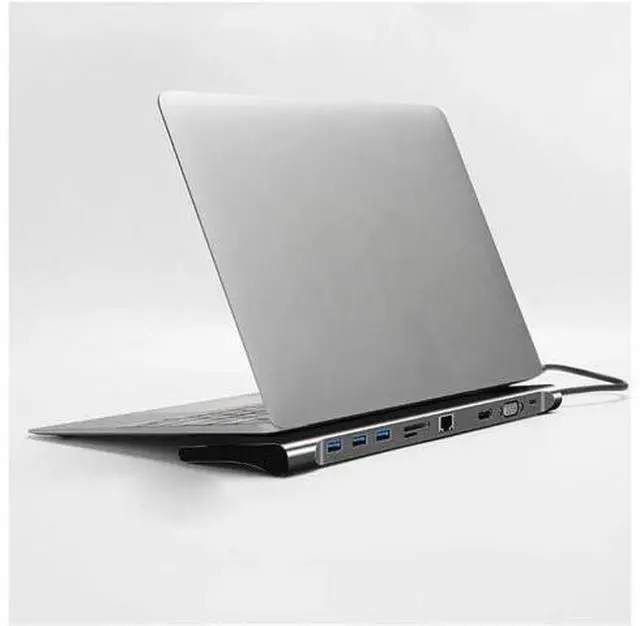 Alt view image 3 of 4 - 10-in-1 Type-C Multiport Hub, USB-C Docking Station with USB 3.0, 100W PD Charging, HDMI, VGA, Gigabit RJ45 Ethernet, 3.5mm Audio, SD TF Card Reader