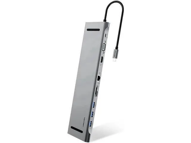 Alt view image 4 of 4 - 10-in-1 Type-C Multiport Hub, USB-C Docking Station with USB 3.0, 100W PD Charging, HDMI, VGA, Gigabit RJ45 Ethernet, 3.5mm Audio, SD TF Card Reader