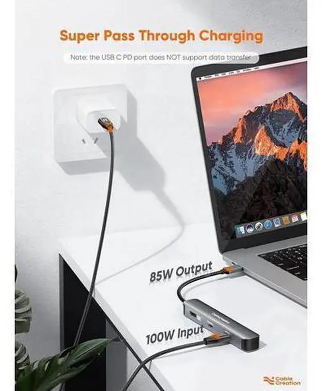 Alt view image 5 of 7 - USB C Hub Multiport Adapter, CableCreation 7-in-1 USB-C Hub with 4K 60Hz HDMI, 100W PD, USB-C and 2 USB 3.0 5Gbps Data Ports, SD/TF Card Slots for Steam Deck, MacBook Pro/Air, iPad Pro, Pixelbook, XPS