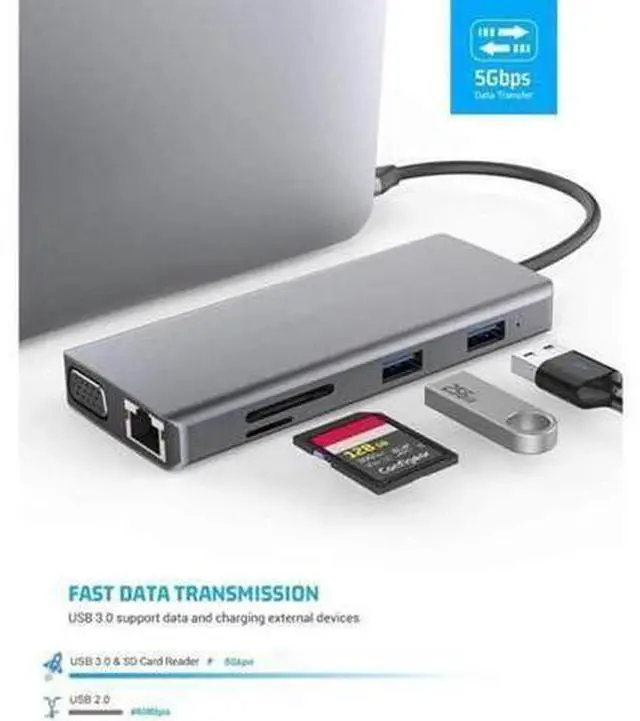 Alt view image 4 of 7 - 11 in 1 USB C Hub Multiport Docking Station, USB-C Dongle with 4K HDMI, VGA, Gigabit Ethernet, 100W PD Charging, 2 USB 3.0, 2 USB 2.0, Mic/Audio, SD/TF Card Reader Compatible with MacBook Pro/Air and