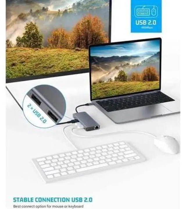 Alt view image 6 of 7 - 11 in 1 USB C Hub Multiport Docking Station, USB-C Dongle with 4K HDMI, VGA, Gigabit Ethernet, 100W PD Charging, 2 USB 3.0, 2 USB 2.0, Mic/Audio, SD/TF Card Reader Compatible with MacBook Pro/Air and