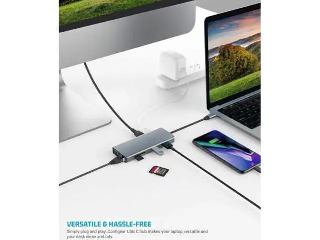 Alt view image 5 of 7 - 11 in 1 USB C Hub Multiport Docking Station, USB-C Dongle with 4K HDMI, VGA, Gigabit Ethernet, 100W PD Charging, 2 USB 3.0, 2 USB 2.0, Mic/Audio, SD/TF Card Reader Compatible with MacBook Pro/Air and