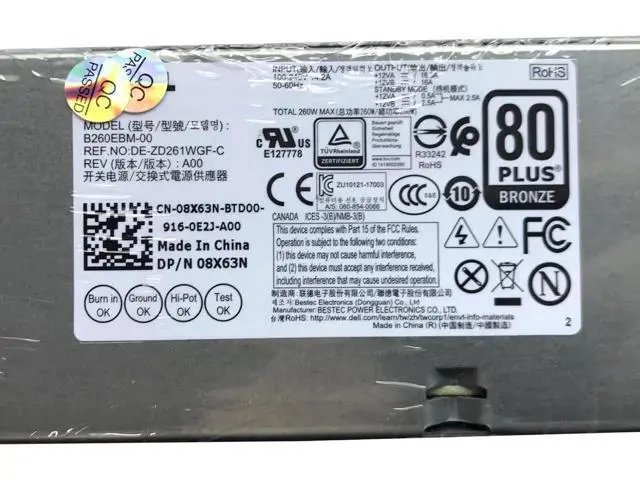 Alt view image 2 of 3 - 260W Power Supply for Dell 3060 5060 7060, 6-Pin + 4-Pin, Replacement for L260EBM-00 H7X3F 0H7X3F 52CKC 3YNRJ 8X63N