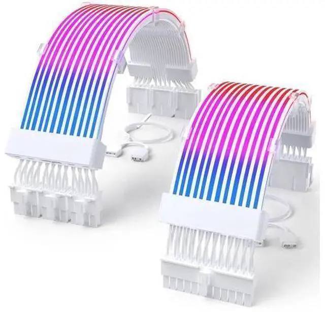 Main image of ARGB PSU Cable Extension Set, PVC Sleeved RGB LED Power Cords 16AWG 24Pin ATX & Triple 8Pin PCIE Full Kit for Gaming PC Modding