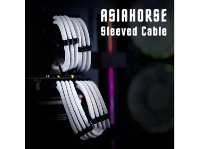 Alt view image 3 of 6 - White Custom Sleeved PSU Extension Cable Kit, 18AWG ATX/EPS/8-Pin & 6-Pin PCI-E Mod Power Supply Cables, Premium Braided Extension Set for PC Custom Modding