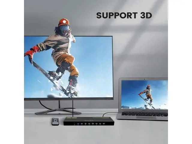 Alt view image 6 of 6 - 8×1 HDMI Switch 8 in 1 Out, 8Port 4K HDMI Switcher Selector Box with IR Remote, Supports 4K@30Hz HDR HDCP 3D 1080P, Compatible with Xbox PS4 PC Laptop