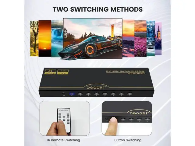 Alt view image 5 of 6 - 8×1 HDMI Switch 8 in 1 Out, 8Port 4K HDMI Switcher Selector Box with IR Remote, Supports 4K@30Hz HDR HDCP 3D 1080P, Compatible with Xbox PS4 PC Laptop