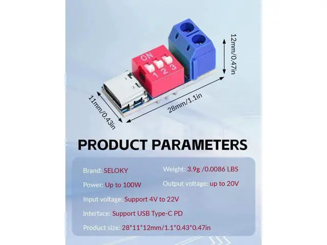 Alt view image 5 of 7 - 12PCS USB Type-C PD Fast Charging Trigger Board, 5-20V Adjustable 100W PD Voltage Test Module, PD Power Supply Connector Controller Board Accessories