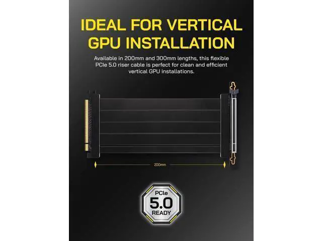 Alt view image 5 of 7 - 30cm Straight PCIe 5.0 X16 Riser Cable, 128GB/s High Bandwidth Black GPU Extension Cord, Vertical Mount Compatible with RTX 50/40 Series & RX 9000/7000 GPUs, Backward PCIe 4.0 / 3.0 Compatible