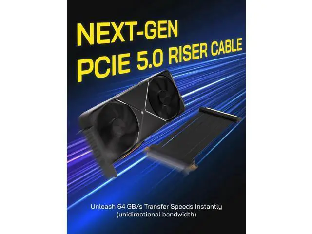 Alt view image 7 of 7 - 30cm Straight PCIe 5.0 X16 Riser Cable, 128GB/s High Bandwidth Black GPU Extension Cord, Vertical Mount Compatible with RTX 50/40 Series & RX 9000/7000 GPUs, Backward PCIe 4.0 / 3.0 Compatible
