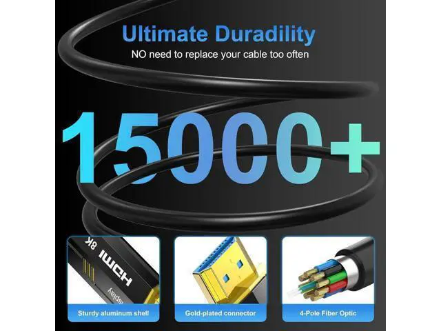 Alt view image 5 of 7 - 50FT Fiber Optic HDMI 2.1 Cable 8K 48Gbps Ultra High Speed Gold-Plated Male-to-Male Cord for PS5/PS4/PC/HDTV/Projector/Large Display