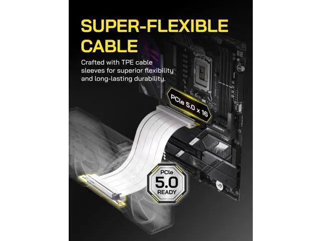 Alt view image 2 of 7 - 20cm Right Angle White PCIe 5.0 X16 Riser Cable, 128GB/s High Bandwidth GPU Extension Cord, Vertical Mount Compatible with RTX 50/40 & AMD RX 9000/7000 Series, Backward PCIe 4.0/3.0 Compatible