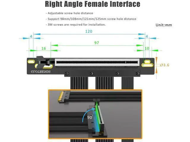 Alt view image 2 of 7 - 300mm / 30cm 90 Degree Right Angle PCIe 5.0 Riser Cable, High Speed GPU Extension Cord for Vertical Mount, Compatible with RTX 5090 4090 RX 9070 RX 7900, PCIe 5.0 / 4.0 Backward Support