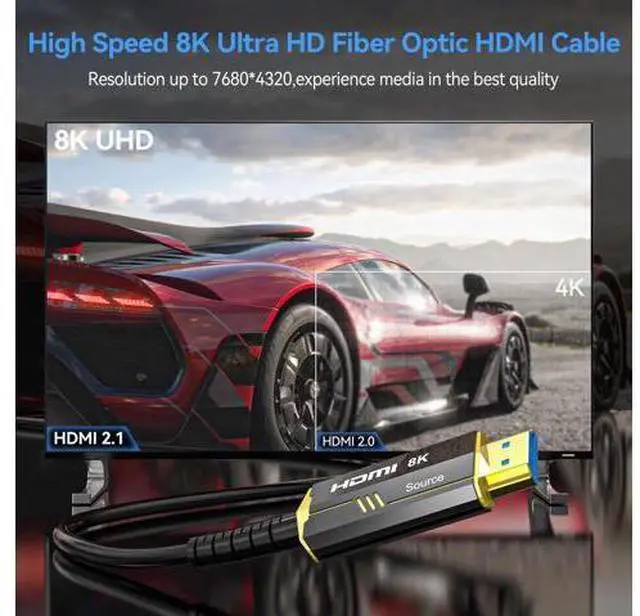 Alt view image 7 of 7 - 8K Fiber Optic HDMI 2.1 Cable 30Ft, 48Gbps Ultra High Speed 8K@60Hz 4K@120Hz, Gold-Plated Male-to-Male Cord for PS5/PC/HDTV/Monitor/Projector