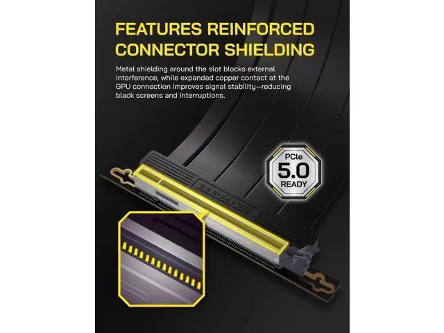 Alt view image 2 of 7 - 30cm Right Angle Black PCIe 5.0 X16 Riser Cable, 128GB/s High Bandwidth GPU Extension Cord, Vertical GPU Mount Compatible with RTX 50/40 & AMD RX 9000/7000 Series, Backward PCIe 4.0/3.0 Compatible