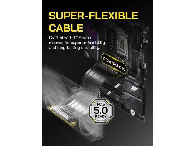 Alt view image 3 of 7 - 30cm Right Angle Black PCIe 5.0 X16 Riser Cable, 128GB/s High Bandwidth GPU Extension Cord, Vertical GPU Mount Compatible with RTX 50/40 & AMD RX 9000/7000 Series, Backward PCIe 4.0/3.0 Compatible