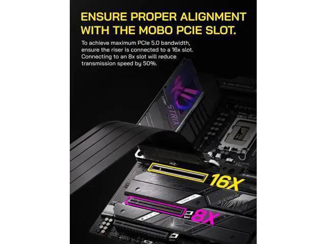 Alt view image 4 of 7 - 30cm Right Angle Black PCIe 5.0 X16 Riser Cable, 128GB/s High Bandwidth GPU Extension Cord, Vertical GPU Mount Compatible with RTX 50/40 & AMD RX 9000/7000 Series, Backward PCIe 4.0/3.0 Compatible