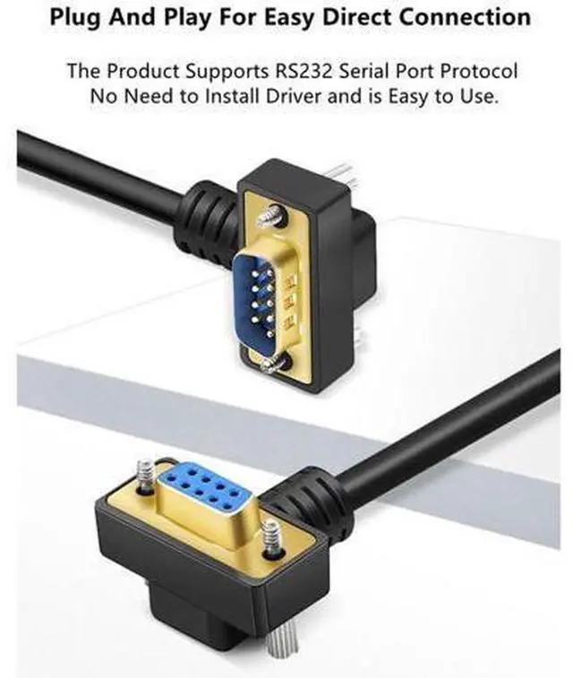 Alt view image 3 of 7 - 20 Meter Down RightAngle DB9 RS232 Serial Cable, GoldPlated Male to Female 9Pin COM Port Extension Cord