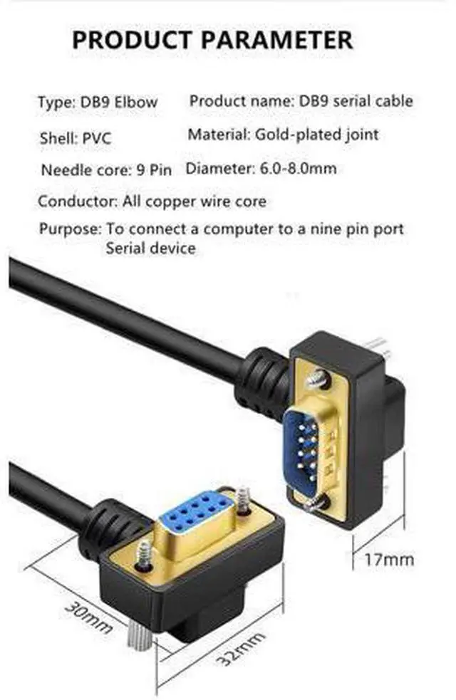 Alt view image 7 of 7 - 20 Meter Down RightAngle DB9 RS232 Serial Cable, GoldPlated Male to Female 9Pin COM Port Extension Cord