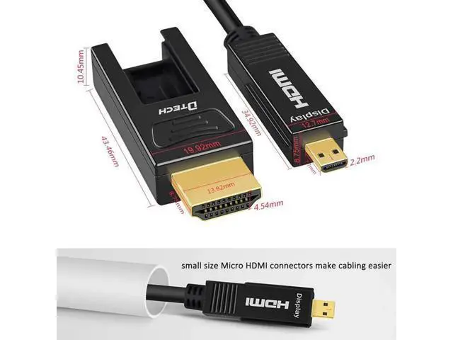 Alt view image 4 of 7 - 25FT/8M Fiber Optic HDMI Cable 4K@60Hz YUV 4:4:4 18Gbps Ultra HD, Micro HDMI to Standard HDMI Dual-Connector Cord for TV, Projector, Computer, Monitor