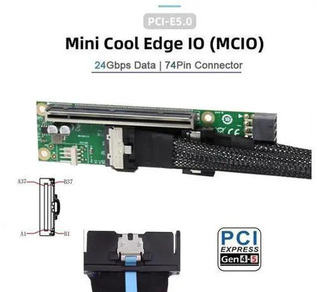 Alt view image 2 of 7 - Dual MCIO 8i Mini Cool Edge IO SFF-TA-1016 to PCIe 5.0 x16 VROC Adapter, for Motherboard SSD and Graphics Card