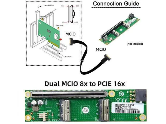 Alt view image 5 of 7 - Dual MCIO 8i Mini Cool Edge IO SFF-TA-1016 to PCIe 5.0 x16 VROC Adapter, for Motherboard SSD and Graphics Card
