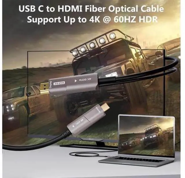 Alt view image 4 of 7 - 10M USB C to HDMI Optical Cable, USB 3.1 Type C to 4K HDMI Cord, Thunderbolt 3/4 Compatible Active Optical Cable for MacBook Pro Air, Laptop Monitor TV Projector F0402-AOC-10M