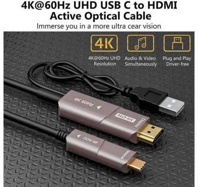 Alt view image 5 of 7 - 10M USB C to HDMI Optical Cable, USB 3.1 Type C to 4K HDMI Cord, Thunderbolt 3/4 Compatible Active Optical Cable for MacBook Pro Air, Laptop Monitor TV Projector F0402-AOC-10M