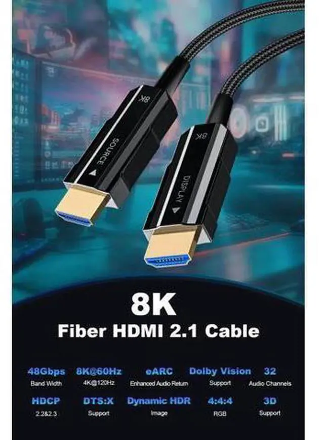 Alt view image 4 of 7 - 30ft/9m 8K Fiber Optic HDMI 2.1 Cable, Braided High Speed Active HDMI Cord 48Gbps, 8K@60Hz 4K@120Hz Dynamic HDR eARC HDCP 2.2&2.3 3D, Compatible with HDTV Monitor Laptop Xbox PS4 PS5
