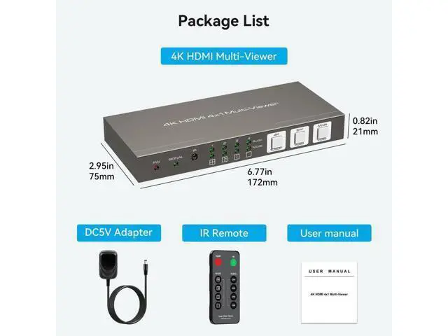 Alt view image 3 of 7 - 4x1 HDMI Multiviewer, 4 Port Multi-Picture Seamless Switch, 4 Input 1 Output Split Screen Adapter, Support 4K@30Hz 1080P@60Hz for Multi Signal Sources Display on Single Monitor