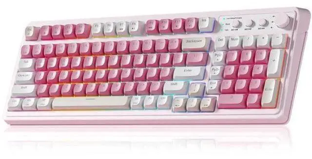 Main image of 99 Keys Tri-Mode Wireless Gaming Keyboard, BT/2.4G/USB-C Creamy Typing Keyboard with Numpad RGB Backlit Cute Pink Keyboard for PC Gamers