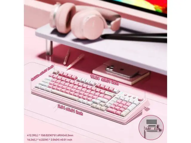 Alt view image 2 of 5 - 99 Keys Tri-Mode Wireless Gaming Keyboard, BT/2.4G/USB-C Creamy Typing Keyboard with Numpad RGB Backlit Cute Pink Keyboard for PC Gamers