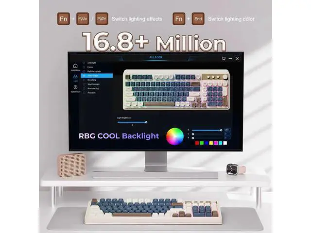 Alt view image 5 of 6 - 99 Keys Tri-Mode Wireless Membrane Gaming Keyboard Retro Creamy Color BT 2.4G USB-C With Numpad Media Knob Programmable RGB Keyboard Blue Grey