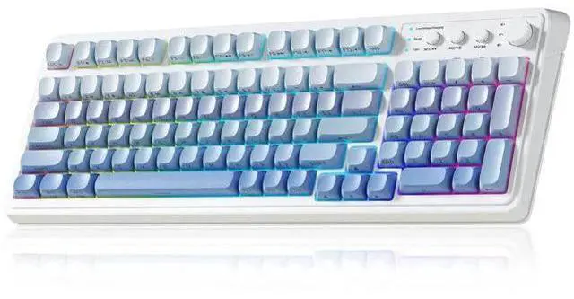 Main image of S99 Wireless Gaming Keyboard, Tri Mode Bluetooth Creamy Custom Keyboard With Number Pad, RGB Backlit Media Knob Programmable Gaming Keyboard Gradient Blue For PC Laptop Gamers