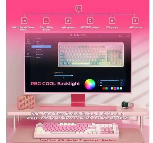 Alt view image 3 of 5 - S99 Wireless Gaming Keyboard, Tri Mode Bluetooth Creamy Custom Keyboard With Number Pad, RGB Backlit Media Knob Programmable Gaming Keyboard Gradient Blue For PC Laptop Gamers