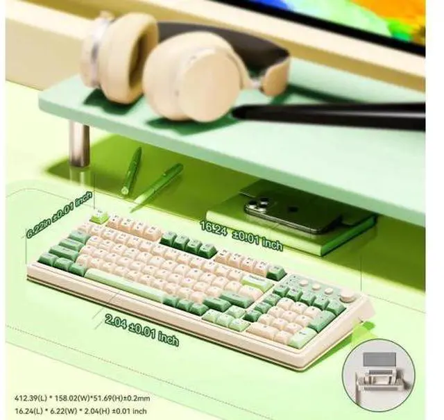 Alt view image 7 of 7 - S99 Tri-Mode Wireless Gaming Keyboard, Bluetooth 2.4G USB-C Custom Creamy Keyboard with Numpad, RGB Backlit Media Control Knob Programmable Mechanical Keyboard for PC Gamers - Green