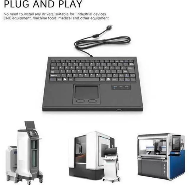 Alt view image 2 of 7 - Waterproof Industrial Keyboard with Integrated Touchpad, 84 Keys USB Wired Black Industrial Machine Keyboard