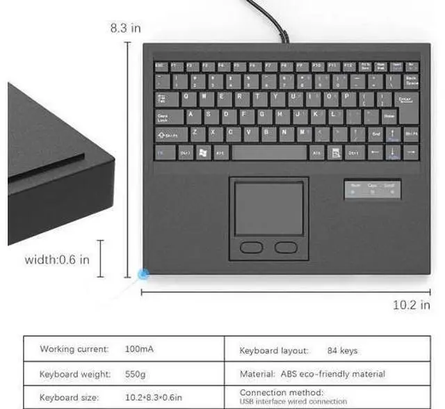 Alt view image 4 of 7 - Waterproof Industrial Keyboard with Integrated Touchpad, 84 Keys USB Wired Black Industrial Machine Keyboard