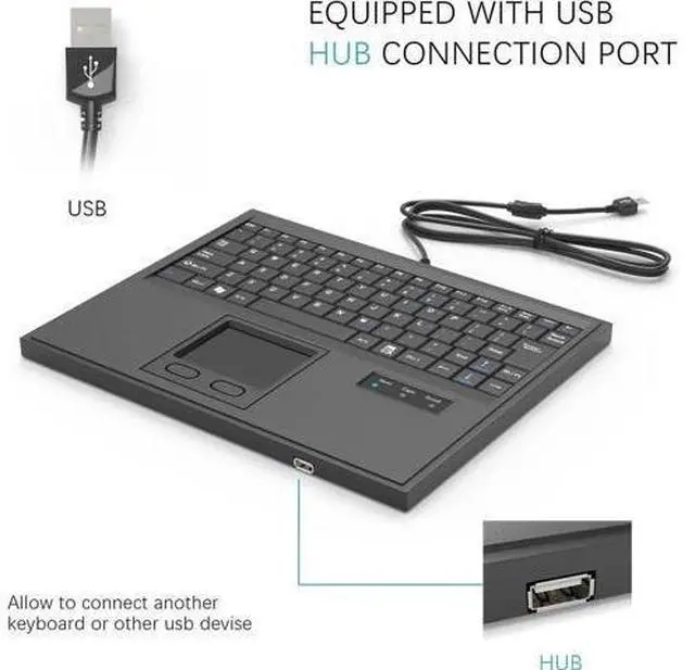 Alt view image 3 of 7 - Waterproof Industrial Keyboard with Integrated Touchpad, 84 Keys USB Wired Black Industrial Machine Keyboard